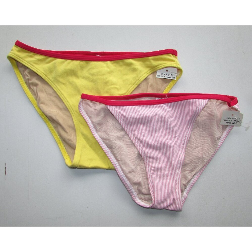 2 Bottoms - Yellow Pink Striped Bikini Bottoms - XS - NEW